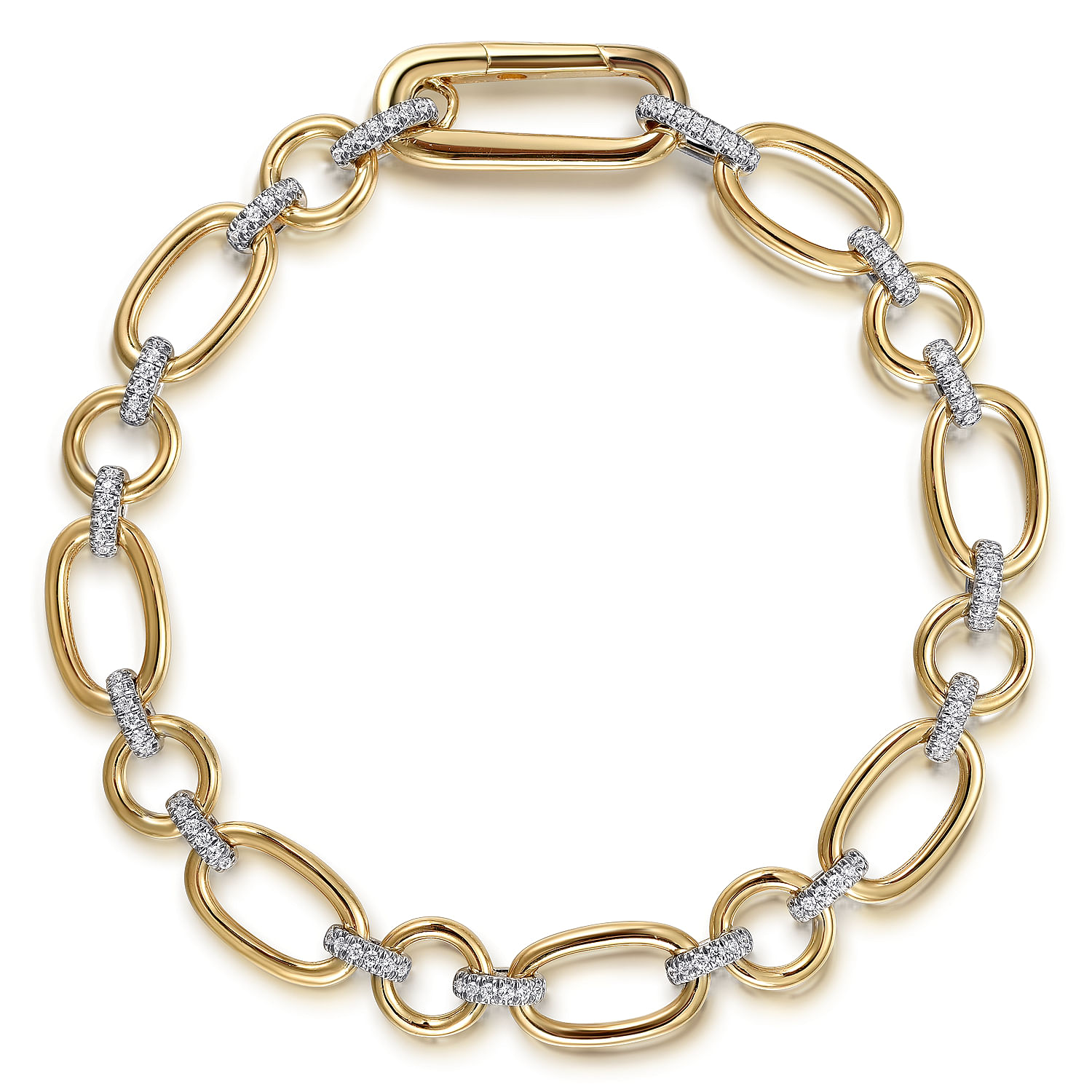 14K White and Yellow Gold Diamond Hollow Tube Link Chain Bracelet