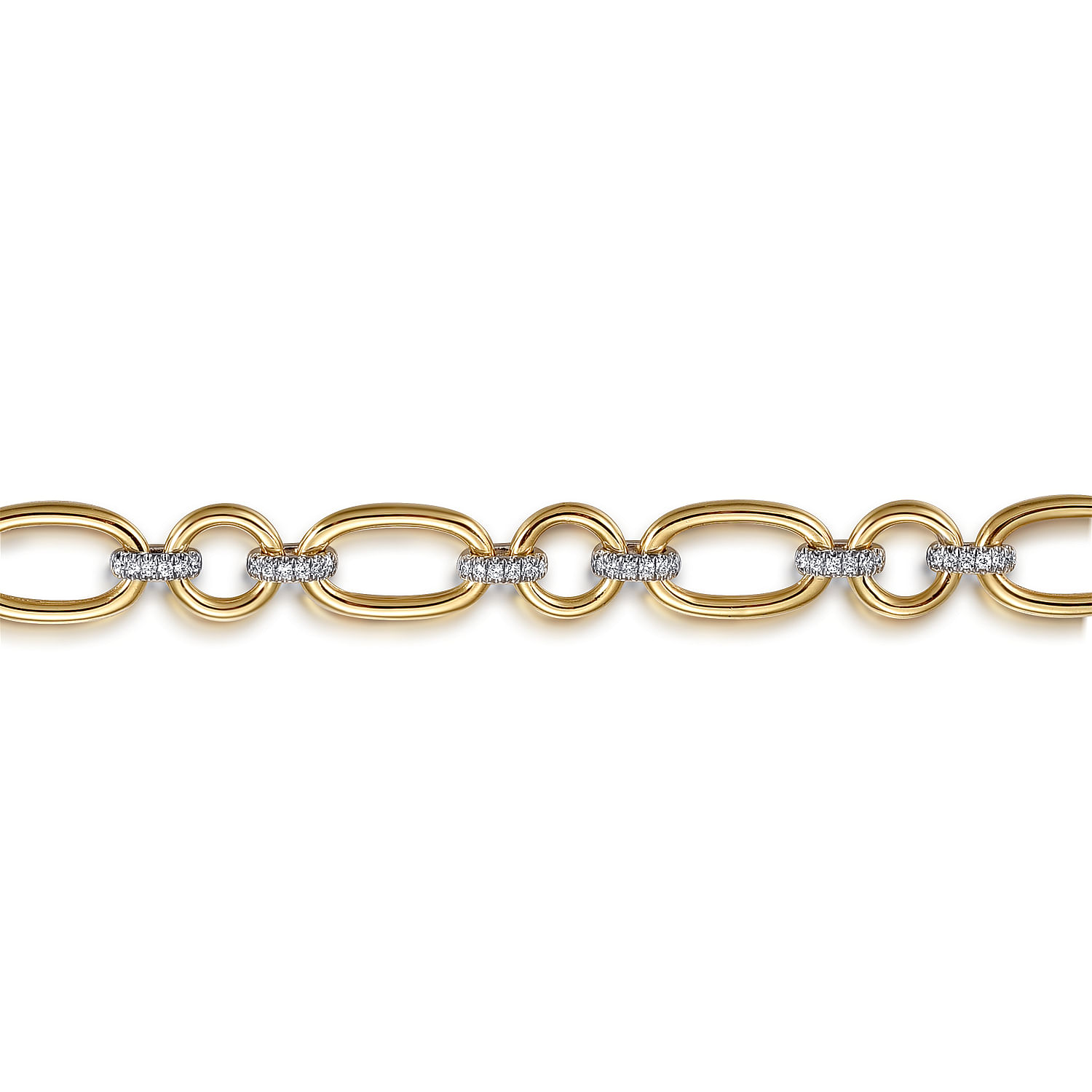 14K White and Yellow Gold Diamond Hollow Tube Link Chain Bracelet