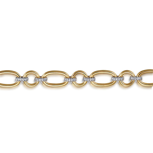 14K White and Yellow Gold Diamond Hollow Tube Link Chain Bracelet