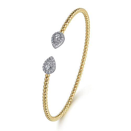 14K White and Yellow Gold Diamond Pear Shape Bujukan Bangle