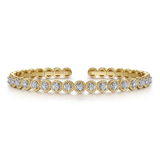 14K White and Yellow Gold Diamond Rope Bangle