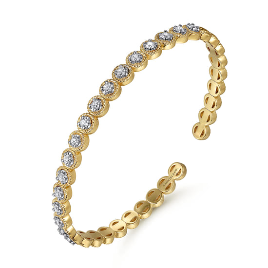 14K White and Yellow Gold Diamond Rope Bangle angle 2