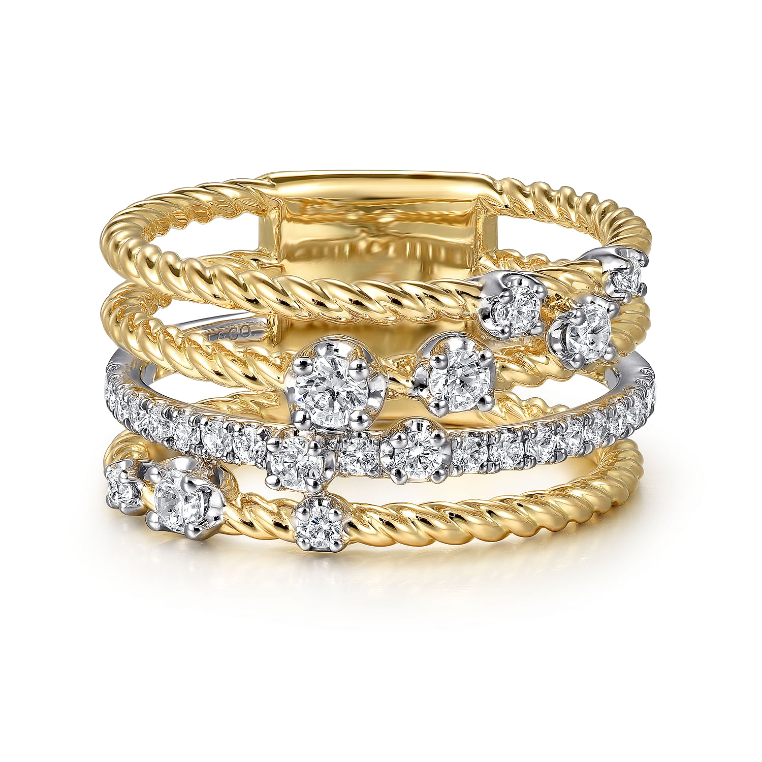 14K White and Yellow Gold Diamond Rope Easy Stackable Ladies Ring