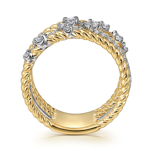 14K White and Yellow Gold Diamond Rope Easy Stackable Ladies Ring