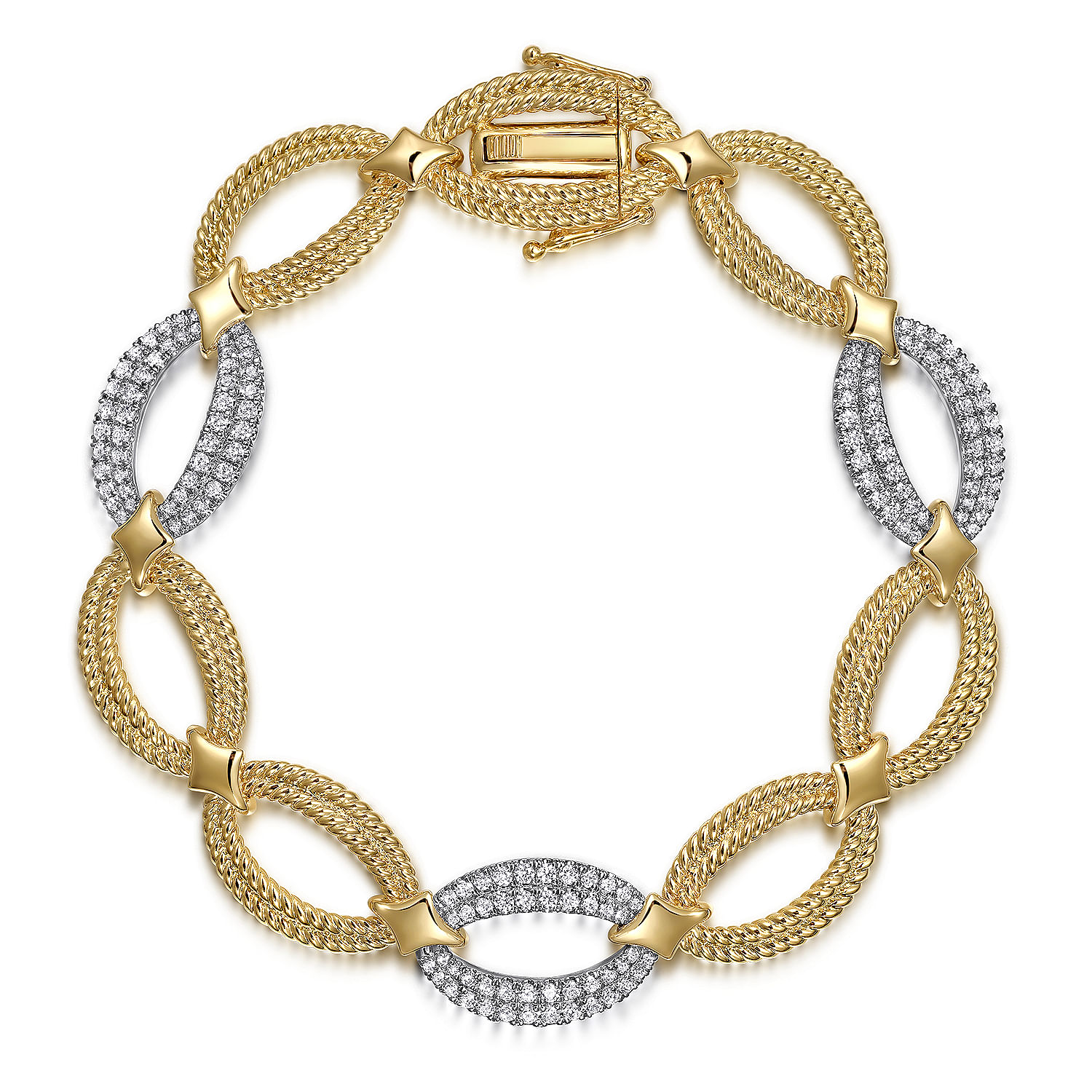 14K White and Yellow Gold Diamond Rope Link Chain Bracelet