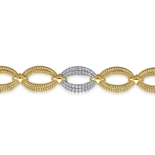 14K White and Yellow Gold Diamond Rope Link Chain Bracelet