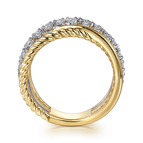 14K White and Yellow Gold Diamond Rope Twisted Ladies Ring