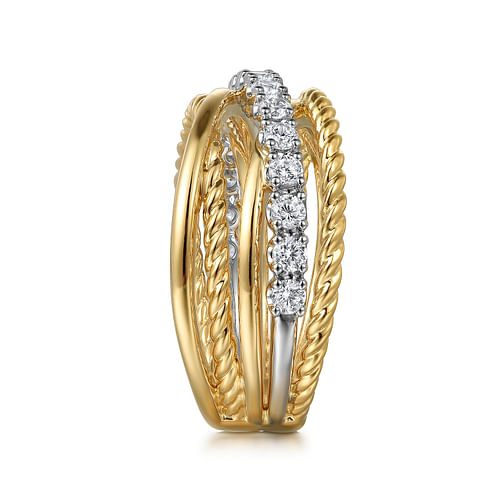 14K White and Yellow Gold Diamond Rope Twisted Ladies Ring