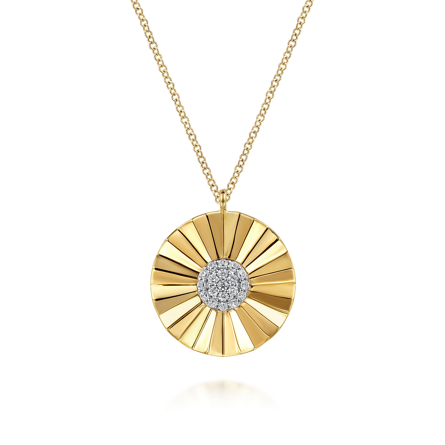 Gabriel - 14K White and Yellow Gold Diamond Round Shape Necklace with Diamond Cut Texture