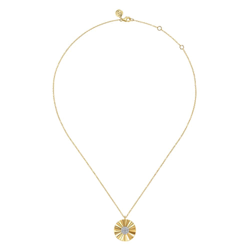 14K White and Yellow Gold Diamond Round Shape Necklace with Diamond Cut Texture