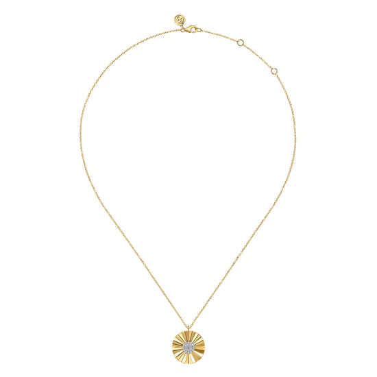 14K White and Yellow Gold Diamond Round Shape Necklace with Diamond Cut Texture angle 2