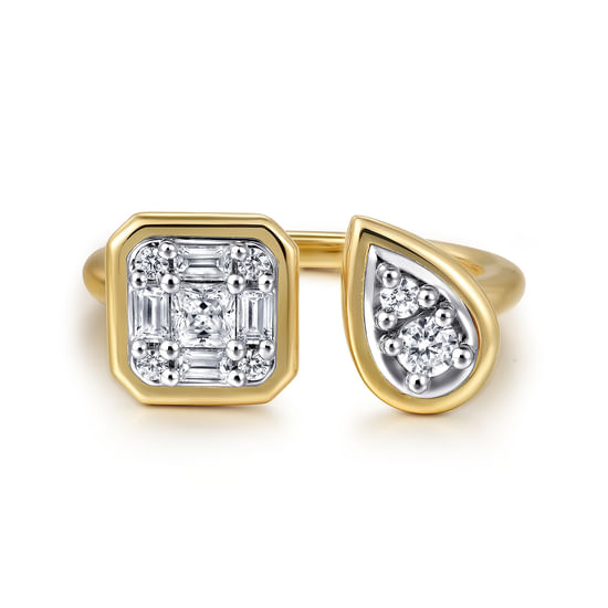 Gabriel - 14K White and Yellow Gold Diamond Toi et Moi Open Ladies Ring
