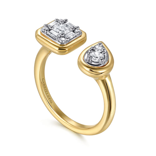 14K White and Yellow Gold Diamond Toi et Moi Open Ladies Ring