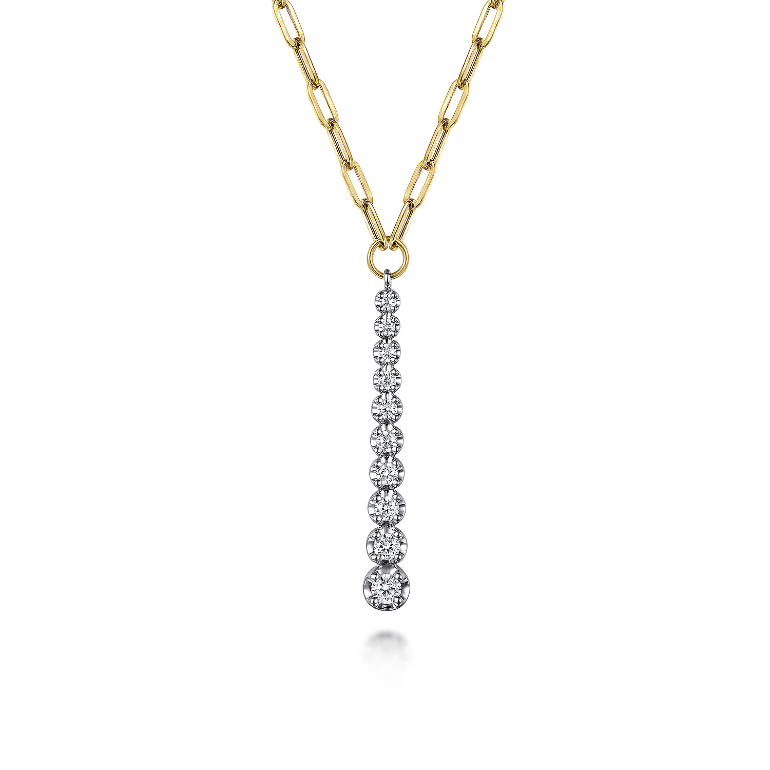 14K White and Yellow Gold Diamond Vertical Bar Link Necklace