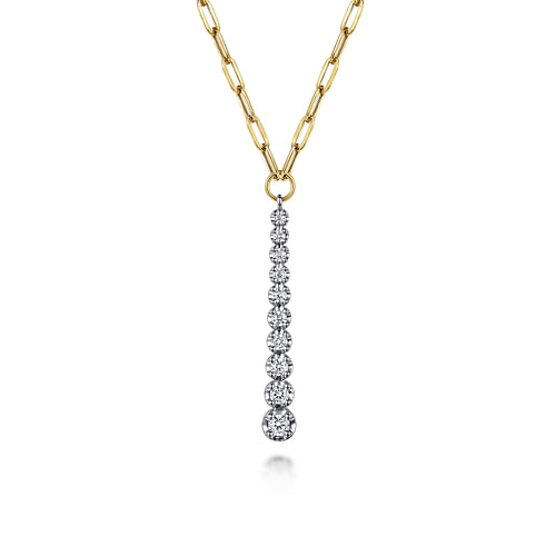 14K White and Yellow Gold Diamond Vertical Bar Link Necklace