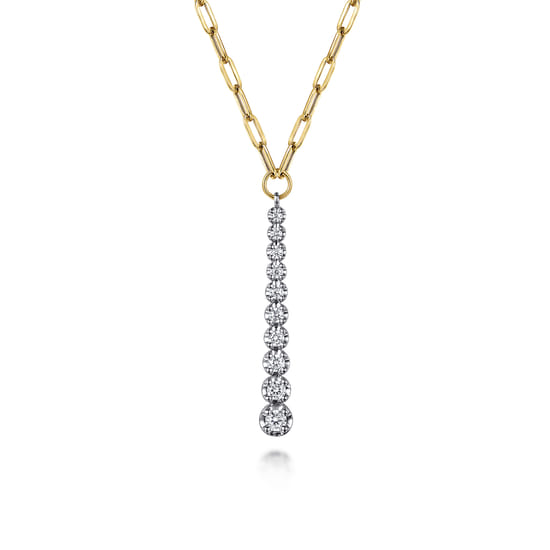 14K White and Yellow Gold Diamond Vertical Bar Link Necklace