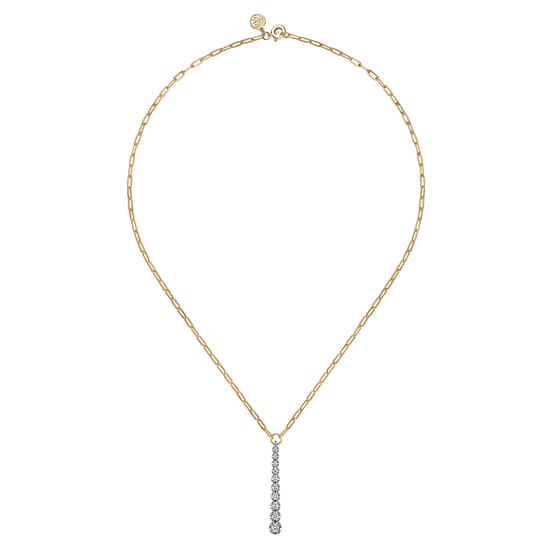 14K White and Yellow Gold Diamond Vertical Bar Link Necklace angle 2