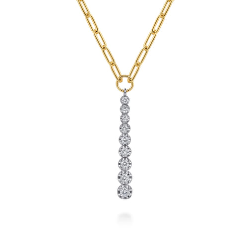 14K White and Yellow Gold Diamond Vertical Bar Link Necklace