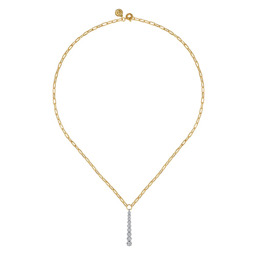 14K White and Yellow Gold Diamond Vertical Bar Link Necklace