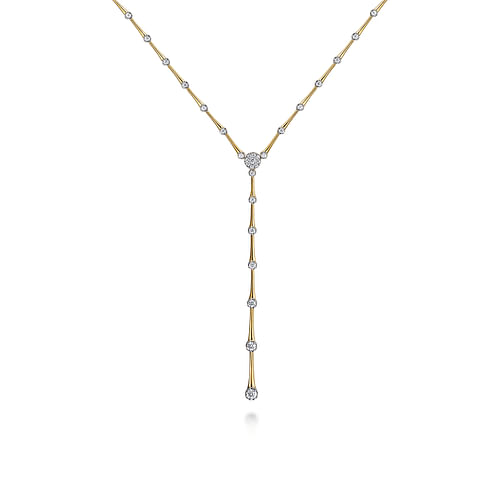 14K White and Yellow Gold Diamond Y Knots Necklace