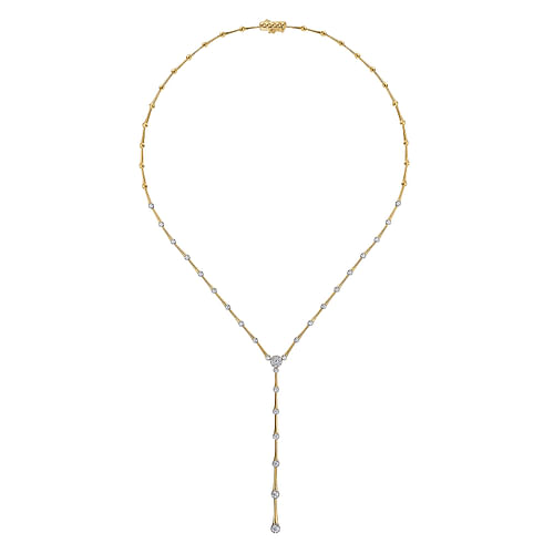 14K White and Yellow Gold Diamond Y Knots Necklace