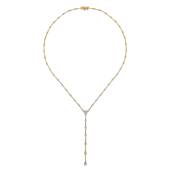 14K White and Yellow Gold Diamond Y Knots Necklace angle 2