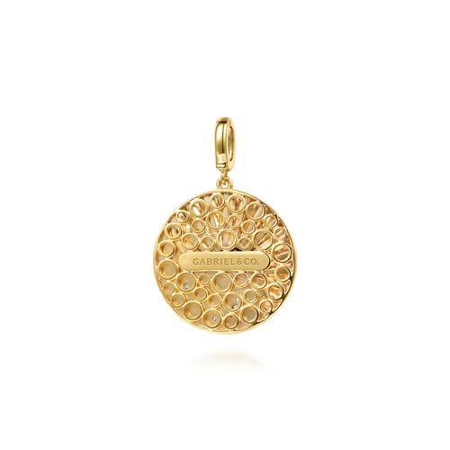 14K White and Yellow Gold Diamond and Diamond Cut Medallion With Detachable Bail with Chrome Blue Enamel