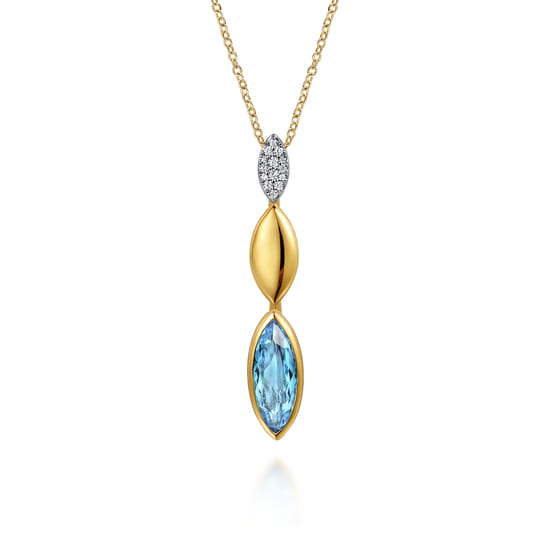 Gabriel - 14K White and Yellow Gold Diamond and Marquise Blue Topaz Drop Necklace