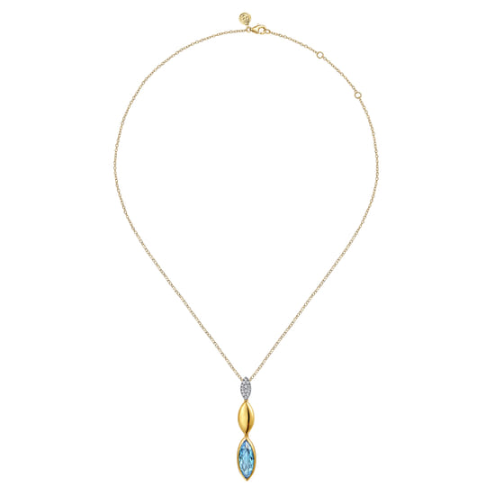 14K White and Yellow Gold Diamond and Marquise Blue Topaz Drop Necklace angle 2
