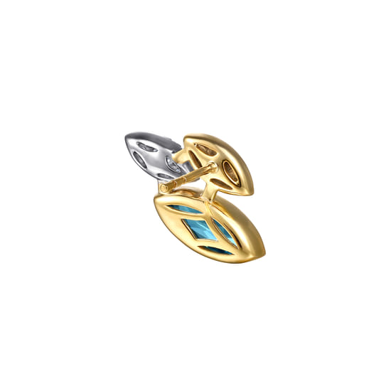 14K White and Yellow Gold Diamond and Marquise Blue Topaz Stud Earrings angle 3