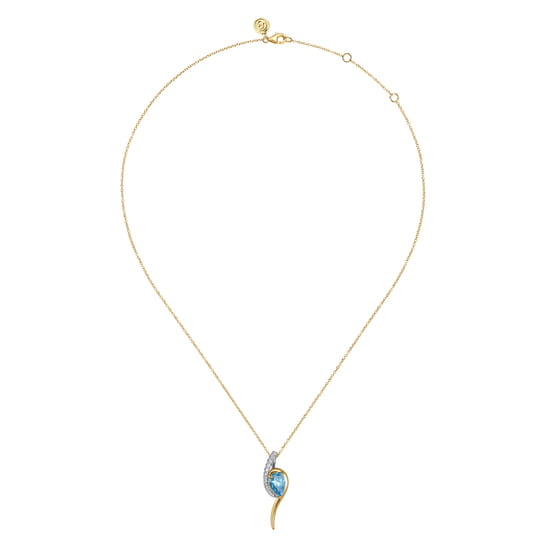 14K White and Yellow Gold Diamond and Pear Shape Blue Topaz Bypass Pendant Necklace angle 2