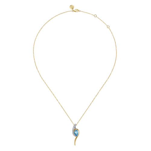 14K White and Yellow Gold Diamond and Pear Shape Blue Topaz Bypass Pendant Necklace 14K White and Yellow Gold Diamond and Pear Shape Blue Topaz Bypass Pendant Necklace