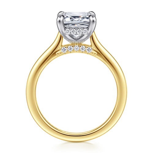 14K White and Yellow Gold Emerald Cut  Diamond Engagement Ring