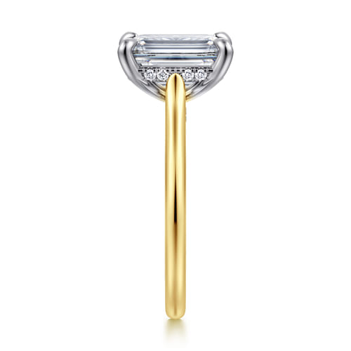 14K White and Yellow Gold Emerald Cut  Diamond Engagement Ring