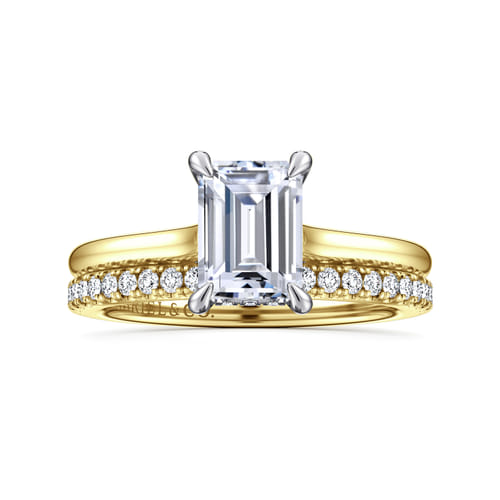 14K White and Yellow Gold Emerald Cut  Diamond Engagement Ring