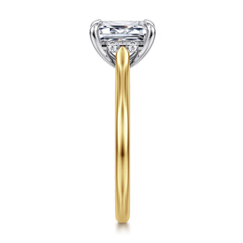 14K White and Yellow Gold Emerald Cut  Diamond Engagement Ring