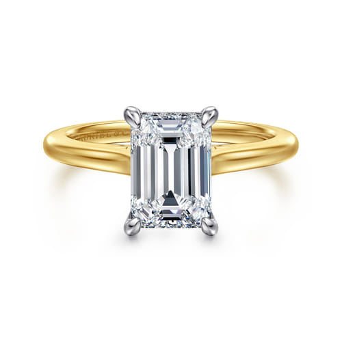 14K White and Yellow Gold Emerald Cut  Diamond Engagement Ring
