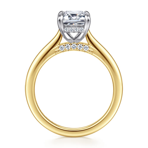 14K White and Yellow Gold Emerald Cut  Diamond Engagement Ring