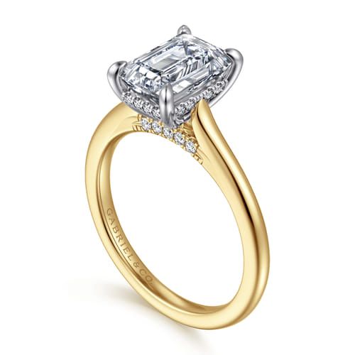 14K White and Yellow Gold Emerald Cut  Diamond Engagement Ring