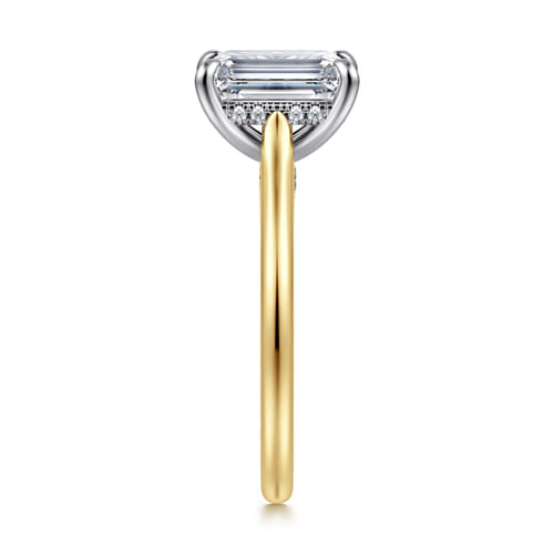 14K White and Yellow Gold Emerald Cut  Diamond Engagement Ring
