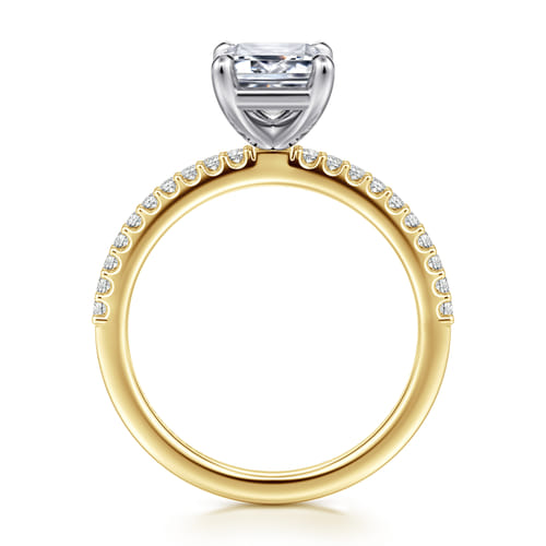 14K White and Yellow Gold Emerald Cut Diamond Engagement Ring