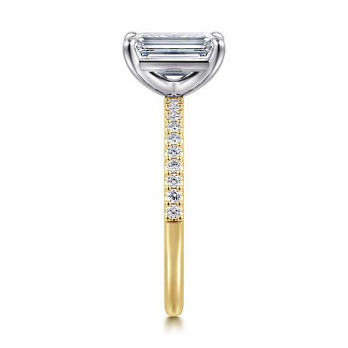 14K White and Yellow Gold Emerald Cut Diamond Engagement Ring