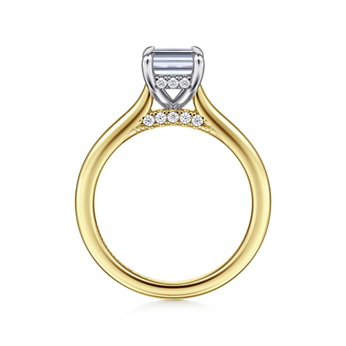 14K White and Yellow Gold Emerald Cut Diamond Engagement Ring
