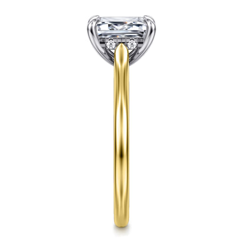 14K White and Yellow Gold Emerald Cut Diamond Engagement Ring