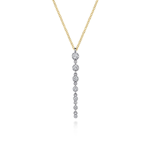 14K White and Yellow Gold Graduating Diamond Buttercup Set Drop Necklace