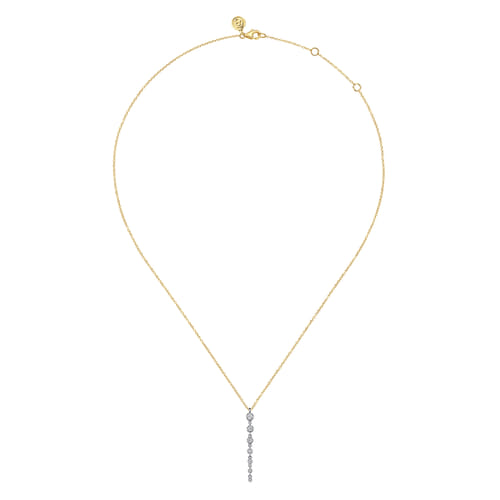14K White and Yellow Gold Graduating Diamond Buttercup Set Drop Necklace