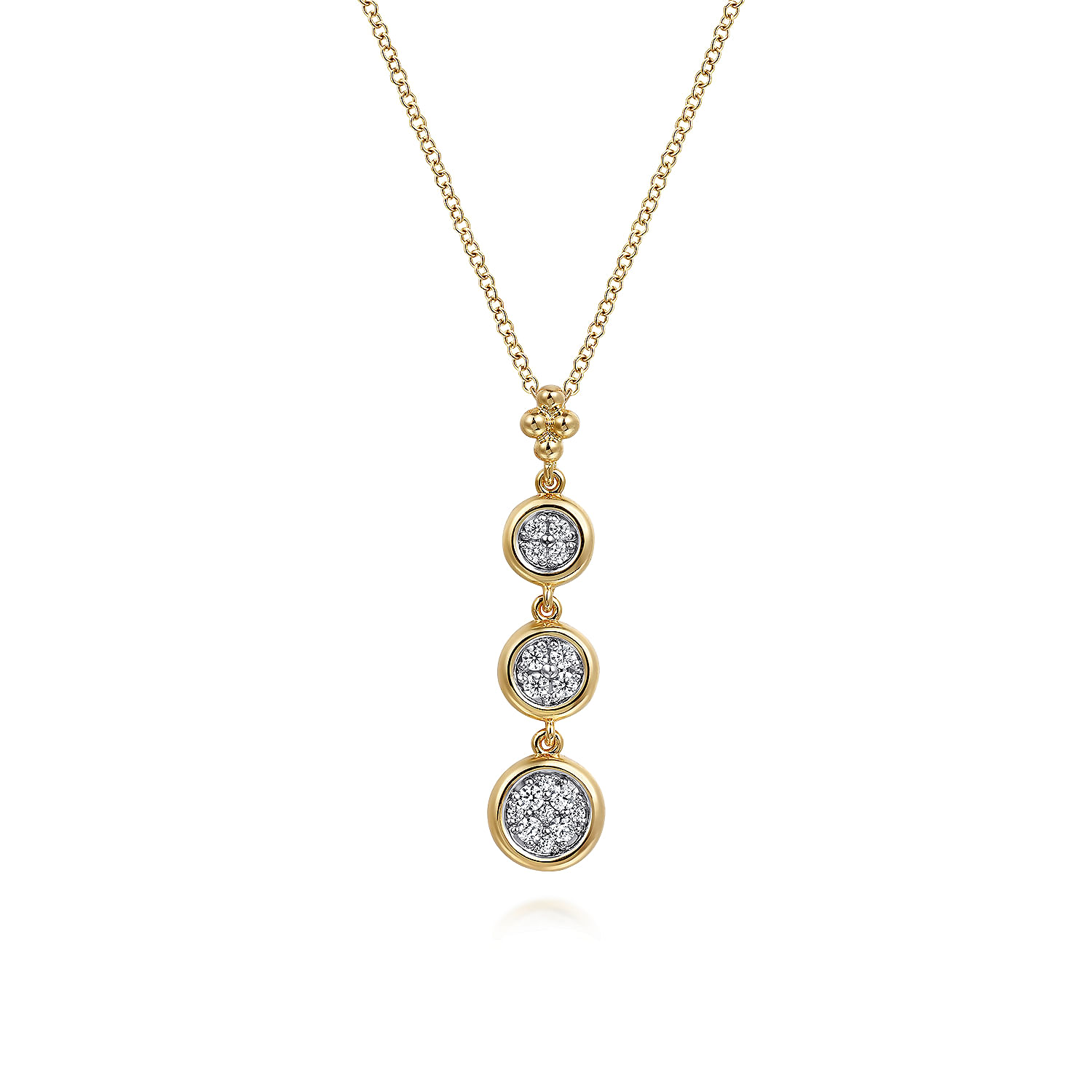 14K White and Yellow Gold Graduating Diamond Cluster Bujukan Pendant Necklace