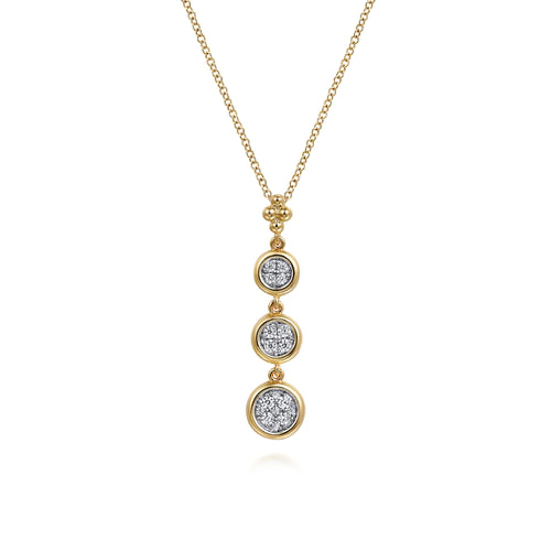 14K White and Yellow Gold Graduating Diamond Cluster Bujukan Pendant Necklace