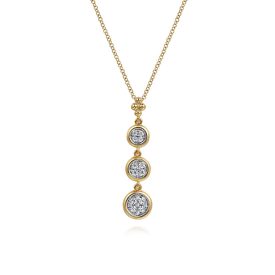 Gabriel - 14K White and Yellow Gold Graduating Diamond Cluster Bujukan Pendant Necklace