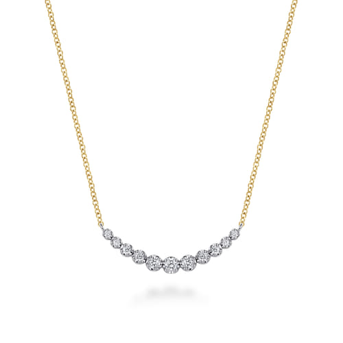 14K White and Yellow Gold Graduating Diamond Curved Bar Necklace
